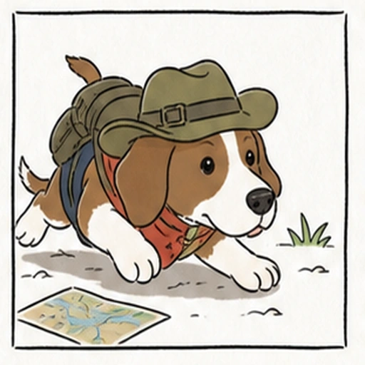 ひとり旅ハンタータイプの犬キャラクターアイコン