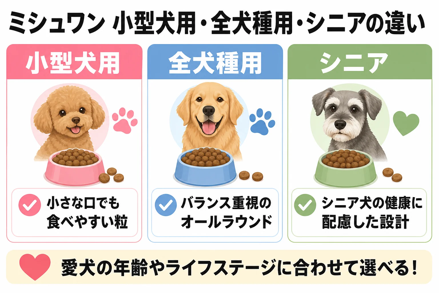 ミシュワン小型犬用・全犬種用・シニアの違い