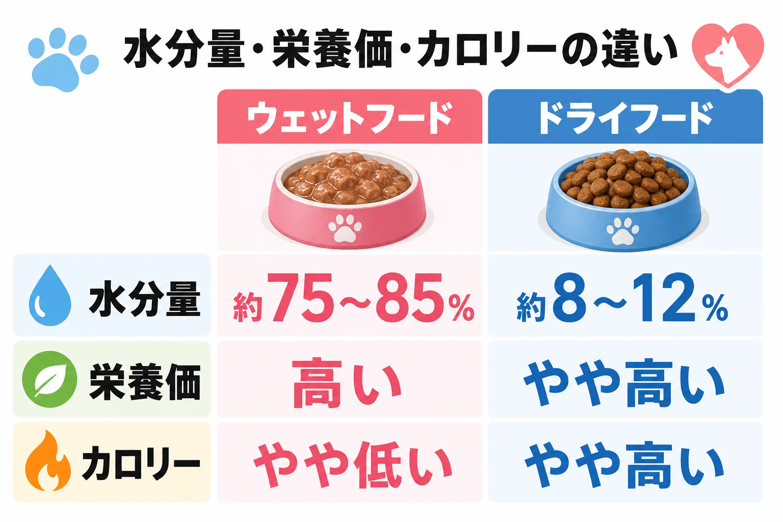 水分量・栄養価・カロリーの違い
