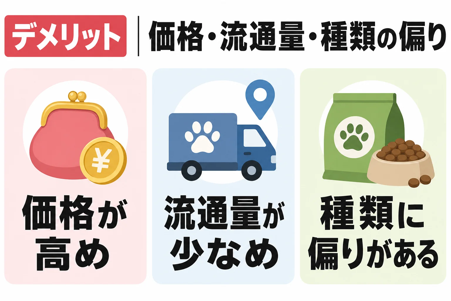 デメリット|価格・流通量・種類の偏り