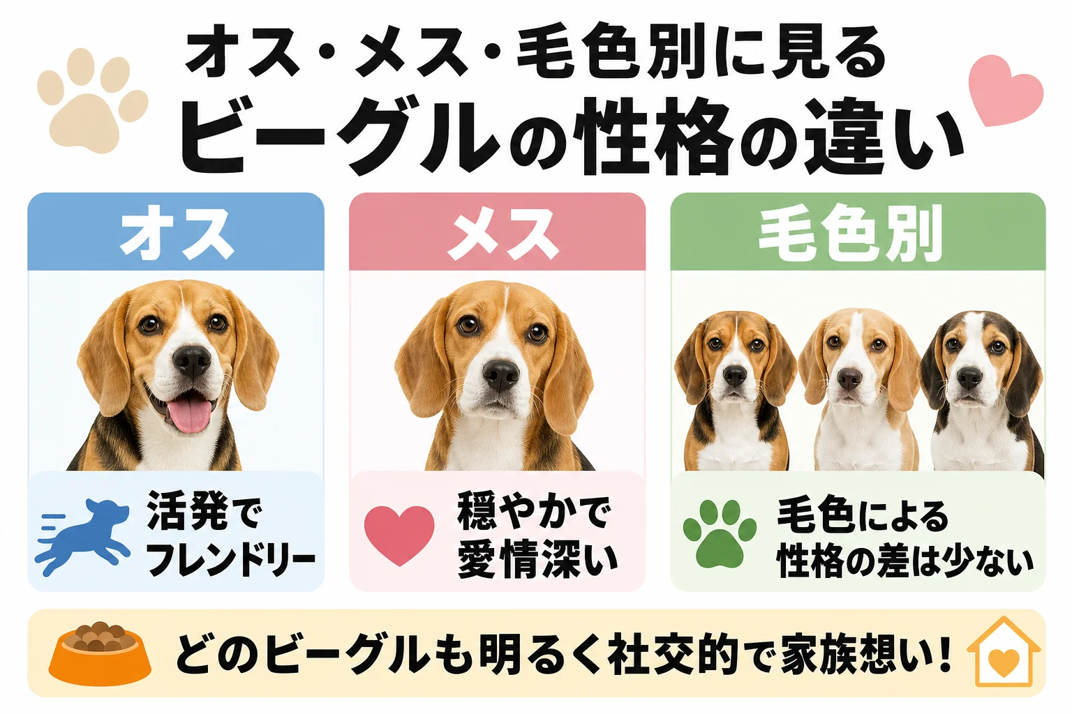 オス・メス・毛色別に見るビーグルの性格の違い