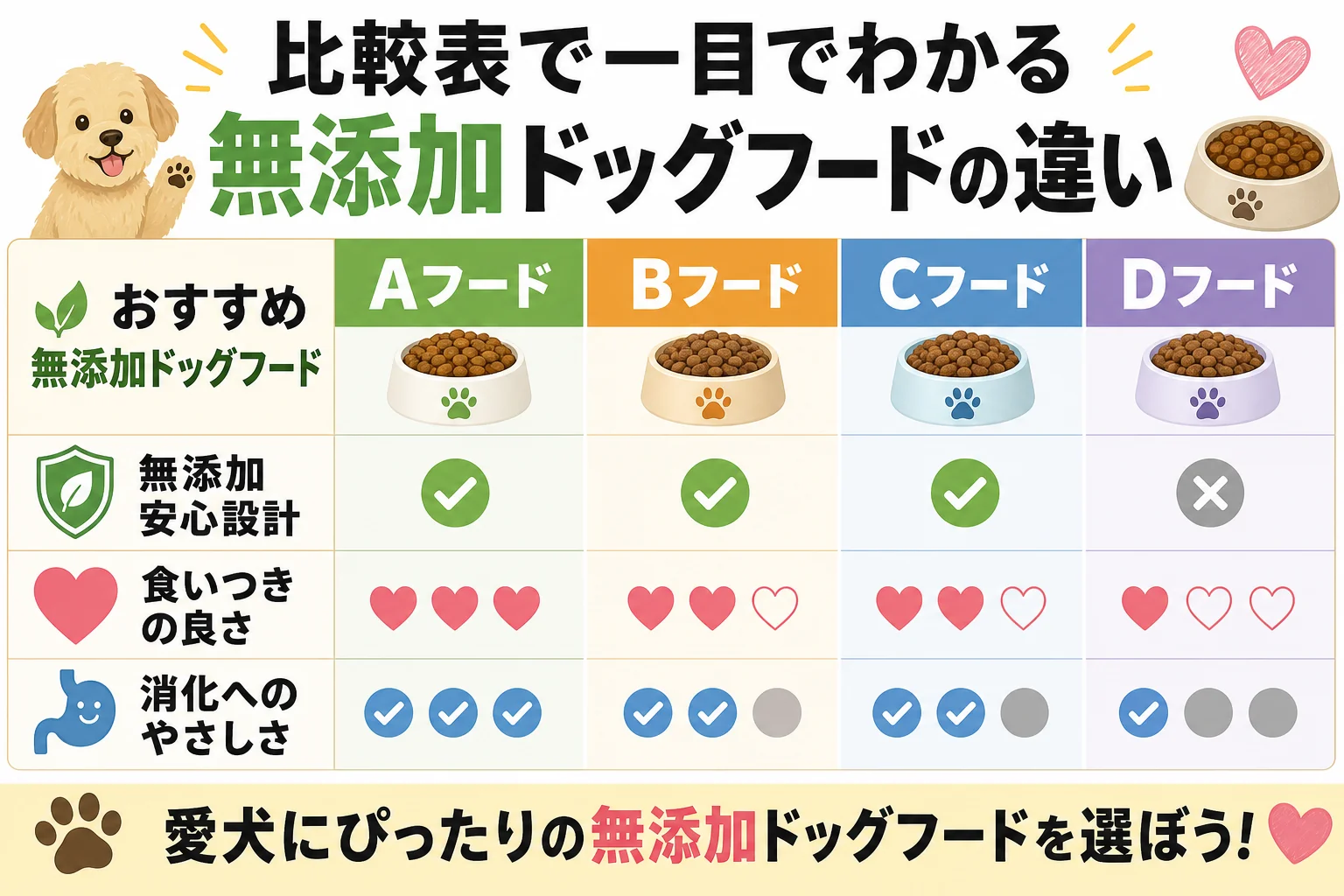 比較表で一目でわかる無添加ドッグフードの違い