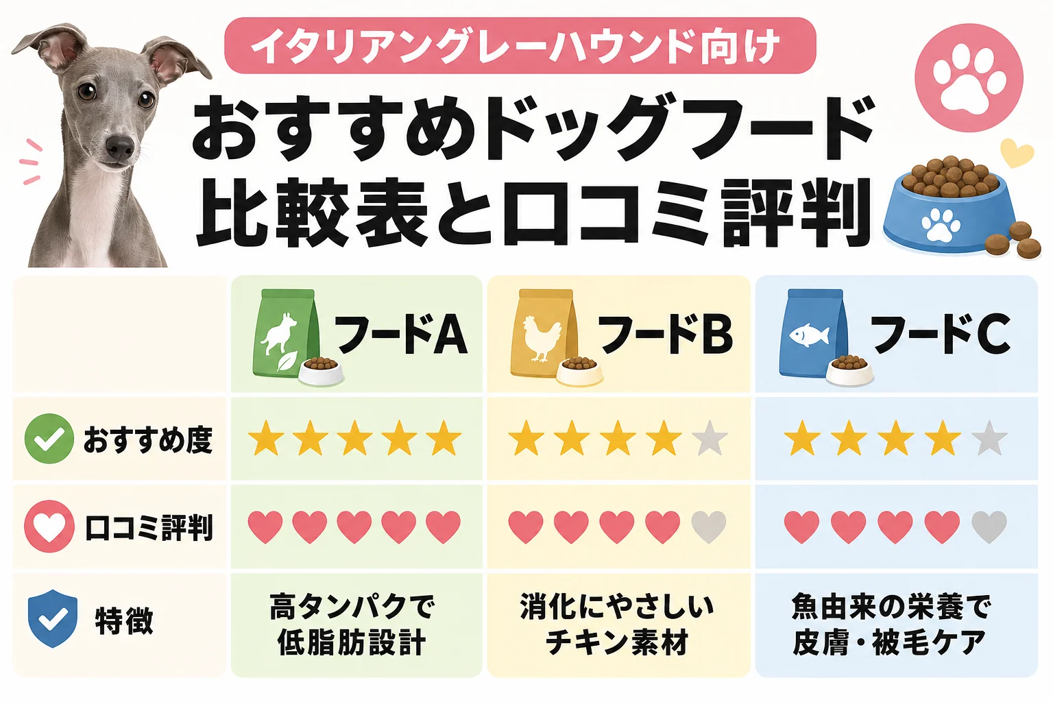 おすすめドッグフード比較表と口コミ評判