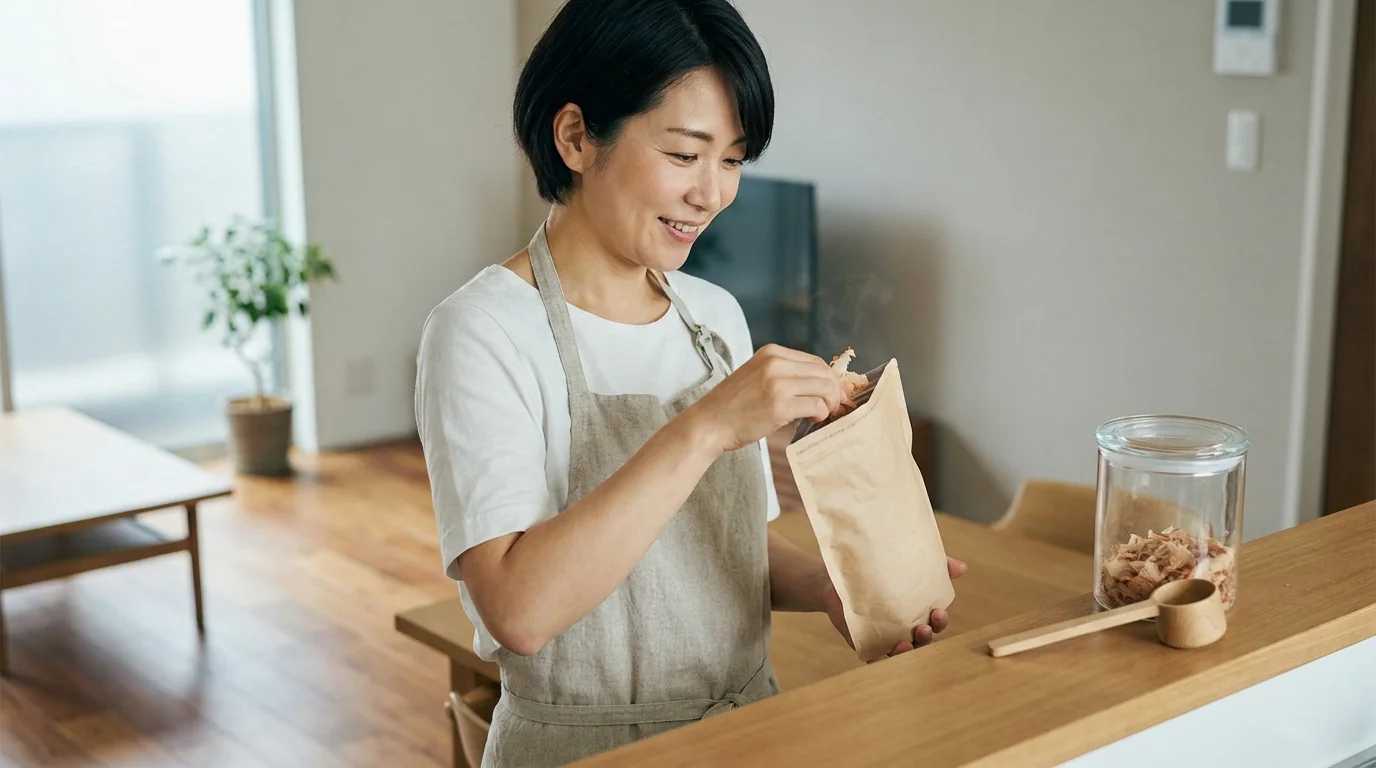 パッケージ開封と香りの第一印象: 鰹節の香り / 保存しやすさ