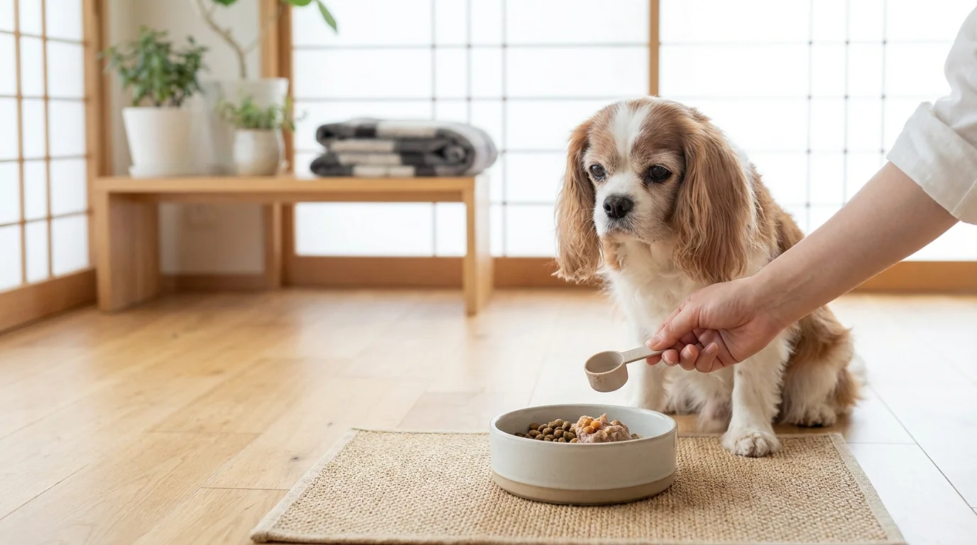 シニア犬のご飯の量と回数: カロリー控えめ / 消化に配慮