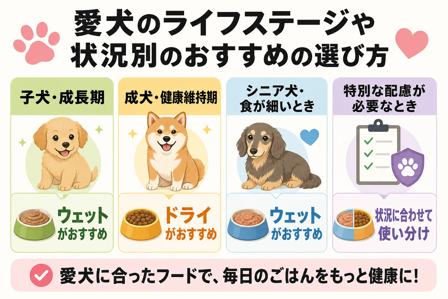 愛犬のライフステージや状況別のおすすめの選び方