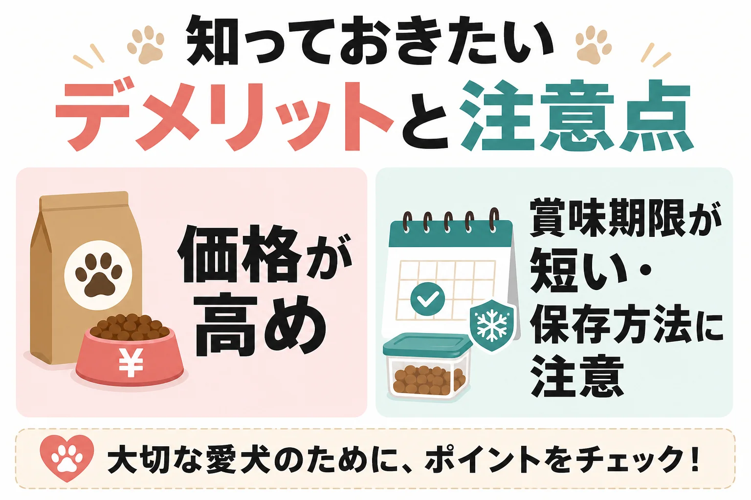 知っておきたいデメリットと注意点: 価格が高め / 賞味期限が短い・保存方法に注意