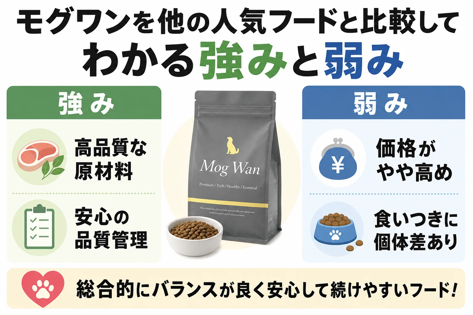 モグワンを他の人気フードと比較してわかる強みと弱み