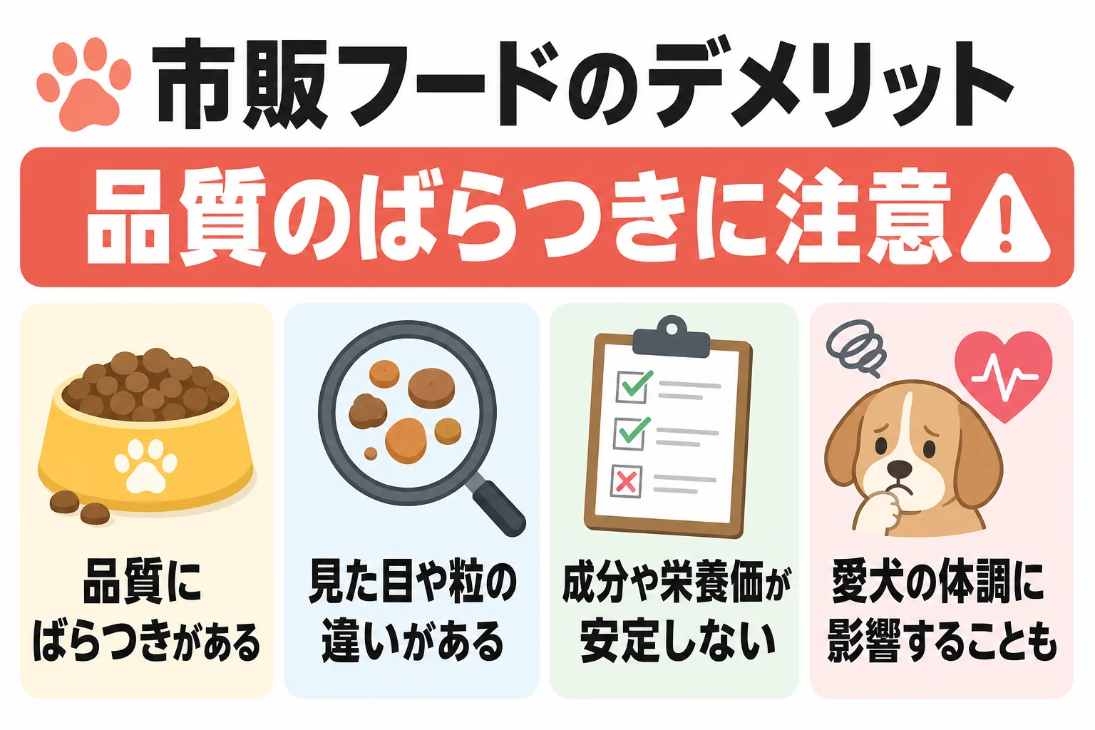 市販フードのデメリット|品質のばらつきに注意