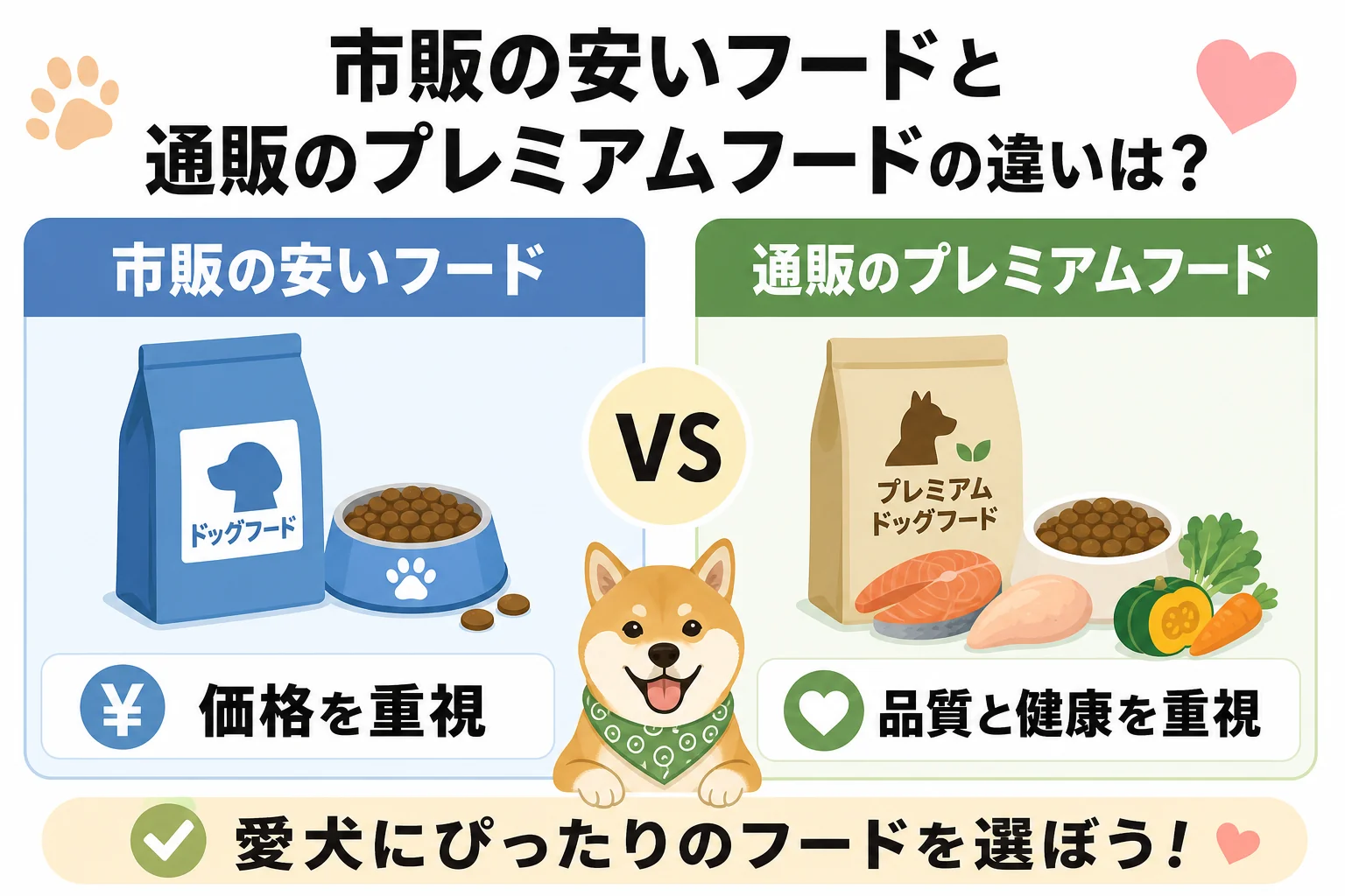 市販の安いフードと通販のプレミアムフードの違いは？
