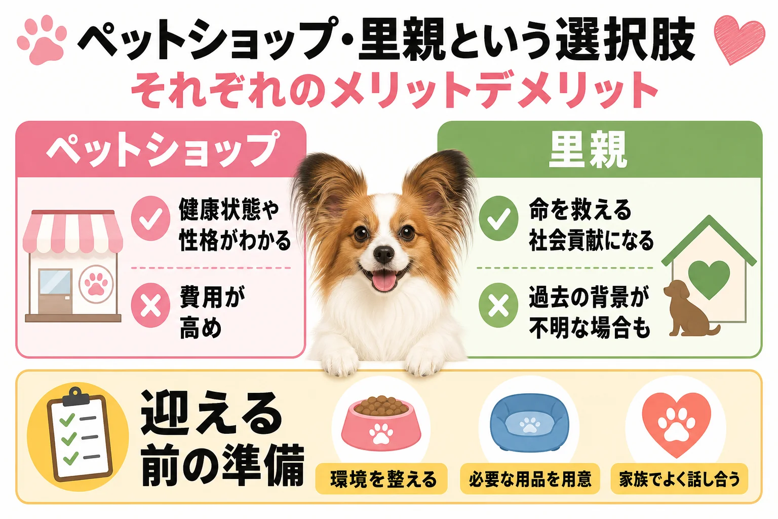 ペットショップ・里親という選択肢: それぞれのメリットデメリット / 迎える前の準備
