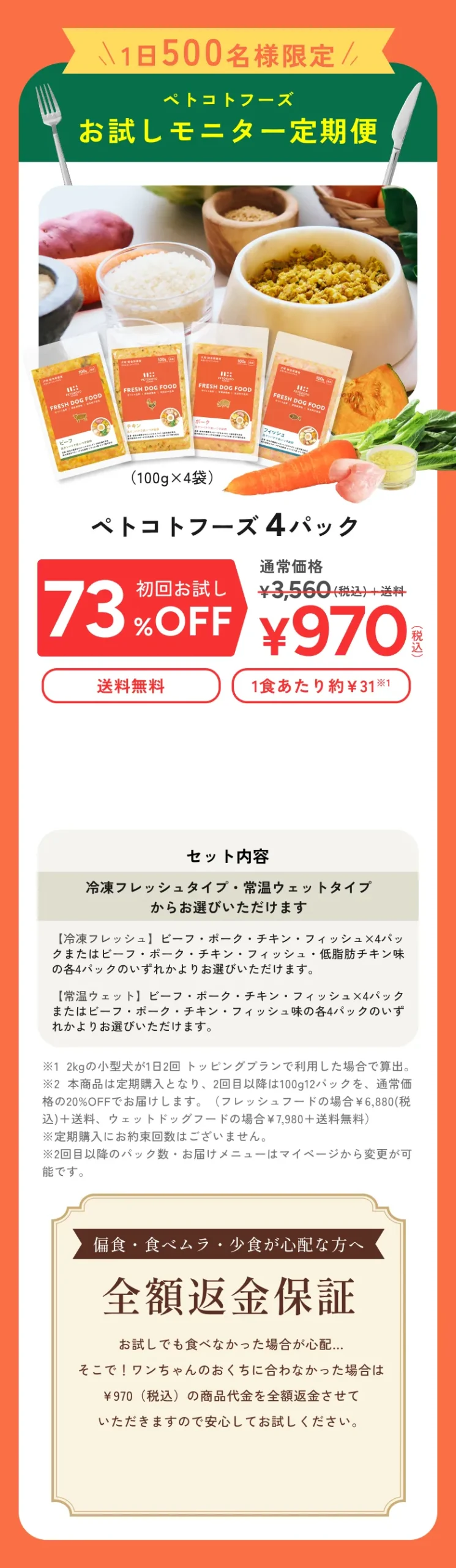 ペトコトフーズ お試しモニター定期便 冷凍4種セット